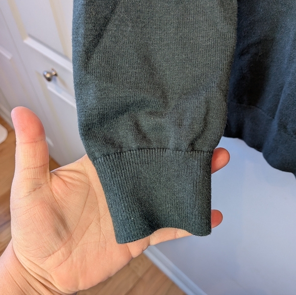 MASSIMO DUTTI Men Sweater Size Large Dark Green Long Sleeve Polo 3 Buttons - Picture 4 of 10